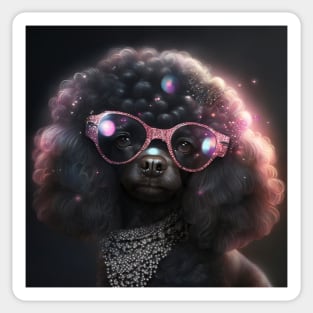 Funky Black Poodle With Glasses Sticker